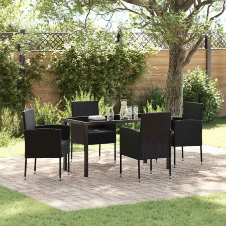 Conjunto de Comedor de Jardín con cojín 5 pcs Negro Poliratán