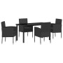 Conjunto de Comedor de Jardín con cojín 5 pcs Negro Poliratán
