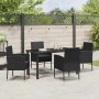Conjunto de Comedor de Jardín con cojín 5 pcs Negro Poliratán