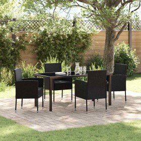 Conjunto de Comedor de Jardín con cojín 5 pcs Negro Poliratán