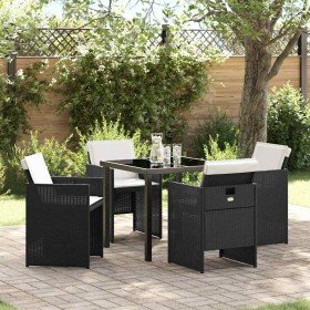 Conjunto de Comedor de Jardín con cojín 5 pcs Negro Poliratán