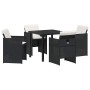 Conjunto de Comedor de Jardín con cojín 5 pcs Negro Poliratán