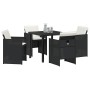 Conjunto de Comedor de Jardín con cojín 5 pcs Negro Poliratán