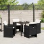 Conjunto de Comedor de Jardín con cojín 5 pcs Negro Poliratán
