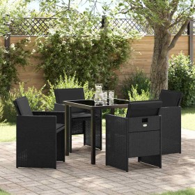 Conjunto de Comedor de Jardín con cojín 5 pcs Negro Poliratán