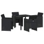 Conjunto de Comedor de Jardín con cojín 5 pcs Negro Poliratán