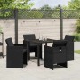 Conjunto de Comedor de Jardín con cojín 5 pcs Negro Poliratán