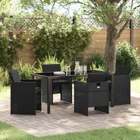 Conjunto de Comedor de Jardín con cojín 5 pcs Negro Poliratán