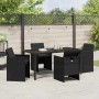 Conjunto de Comedor de Jardín con cojín 5 pcs Negro Poliratán