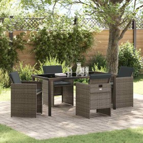 Conjunto de Comedor de Jardín con cojín 5 pcs Gris Poliratán