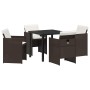 Conjunto de Comedor de Jardín con cojín 5 pcs Marrón Poliratán