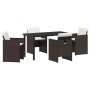 Conjunto de Comedor de Jardín con cojín 5 pcs Marrón Poliratán