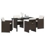 Conjunto de Comedor de Jardín con cojín 5 pcs Marrón Poliratán