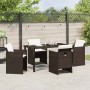 Conjunto de Comedor de Jardín con cojín 5 pcs Marrón Poliratán