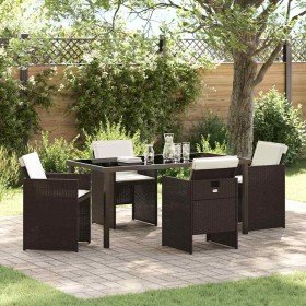 Conjunto de Comedor de Jardín con cojín 5 pcs Marrón Poliratán