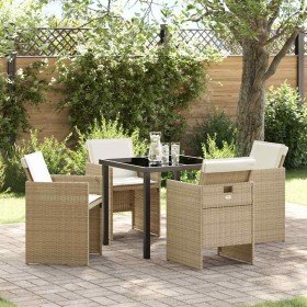 Conjunto de Comedor de Jardín con cojín 5 pcs Beige Poliratán