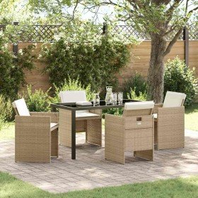 Conjunto de Comedor de Jardín con cojín 5 pcs Beige Poliratán