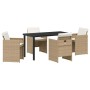 Conjunto de Comedor de Jardín con cojín 5 pcs Beige Poliratán