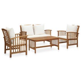 Muebles de jardín 4 piezas con cojines madera maciza de acacia