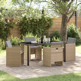 Conjunto de Comedor de Jardín con cojín 5 pcs Beige Poliratán