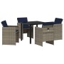 Conjunto de Comedor de Jardín con cojín 5 pcs Gris Poliratán
