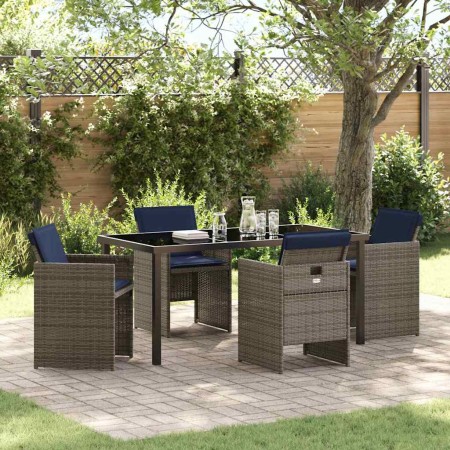 Conjunto de Comedor de Jardín con cojín 5 pcs Gris Poliratán