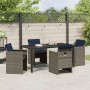 Conjunto de Comedor de Jardín con cojín 5 pcs Gris Poliratán