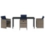 Conjunto de Comedor de Jardín con cojín 5 pcs Gris Poliratán