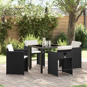Conjunto de Comedor de Jardín con cojín 5 pcs Negro Poliratán