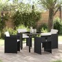 Conjunto de Comedor de Jardín con cojín 5 pcs Negro Poliratán