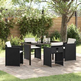 Conjunto de Comedor de Jardín con cojín 5 pcs Negro Poliratán