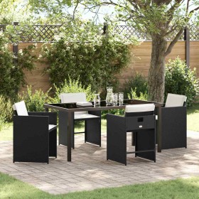 Conjunto de Comedor de Jardín con cojín 5 pcs Negro Poliratán Conjunto de Comedor de Jardín con cojín 5 pcs Negro Poliratán