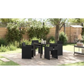 Conjunto de Comedor de Jardín con cojín 5 pcs Negro Poliratán