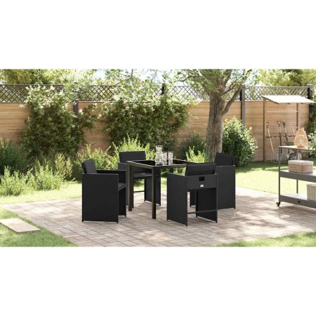 Conjunto de Comedor de Jardín con cojín 5 pcs Negro Poliratán