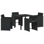 Conjunto de Comedor de Jardín con cojín 5 pcs Negro Poliratán