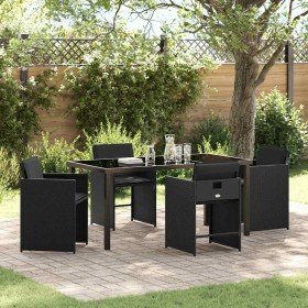 Conjunto de Comedor de Jardín con cojín 5 pcs Negro Poliratán