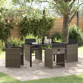Conjunto de Comedor de Jardín con cojín 5 pcs Gris Poliratán