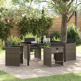 Conjunto de Comedor de Jardín con cojín 5 pcs Gris Poliratán