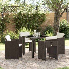 Conjunto de Comedor de Jardín con cojín 5 pcs Marrón Poliratán
