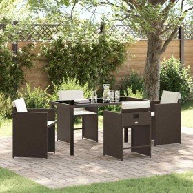 Conjunto de Comedor de Jardín con cojín 5 pcs Marrón Poliratán