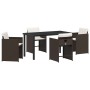 Conjunto de Comedor de Jardín con cojín 5 pcs Marrón Poliratán