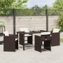 Conjunto de Comedor de Jardín con cojín 5 pcs Marrón Poliratán