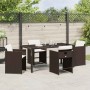 Conjunto de Comedor de Jardín con cojín 5 pcs Marrón Poliratán