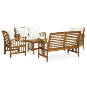 Muebles de jardín 5 piezas con cojines madera maciza de acacia