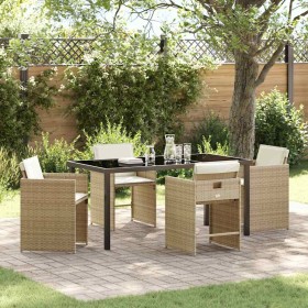 Conjunto de Comedor de Jardín con cojín 5 pcs Beige Poliratán