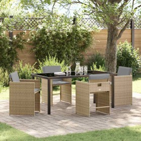 Conjunto de Comedor de Jardín con cojín 5 pcs Beige Poliratán