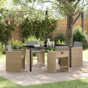 Conjunto de Comedor de Jardín con cojín 5 pcs Beige Poliratán