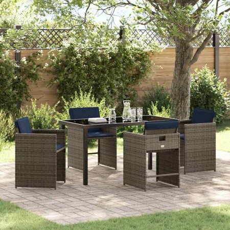 Conjunto de Comedor de Jardín con cojín 5 pcs Gris Poliratán