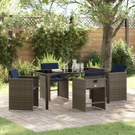 Conjunto de Comedor de Jardín con cojín 5 pcs Gris Poliratán