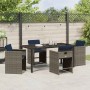 Conjunto de Comedor de Jardín con cojín 5 pcs Gris Poliratán